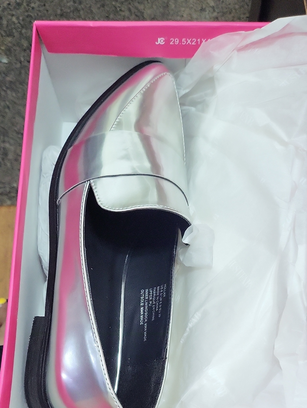 JustFab Metallic Silver Slip-On Loafers